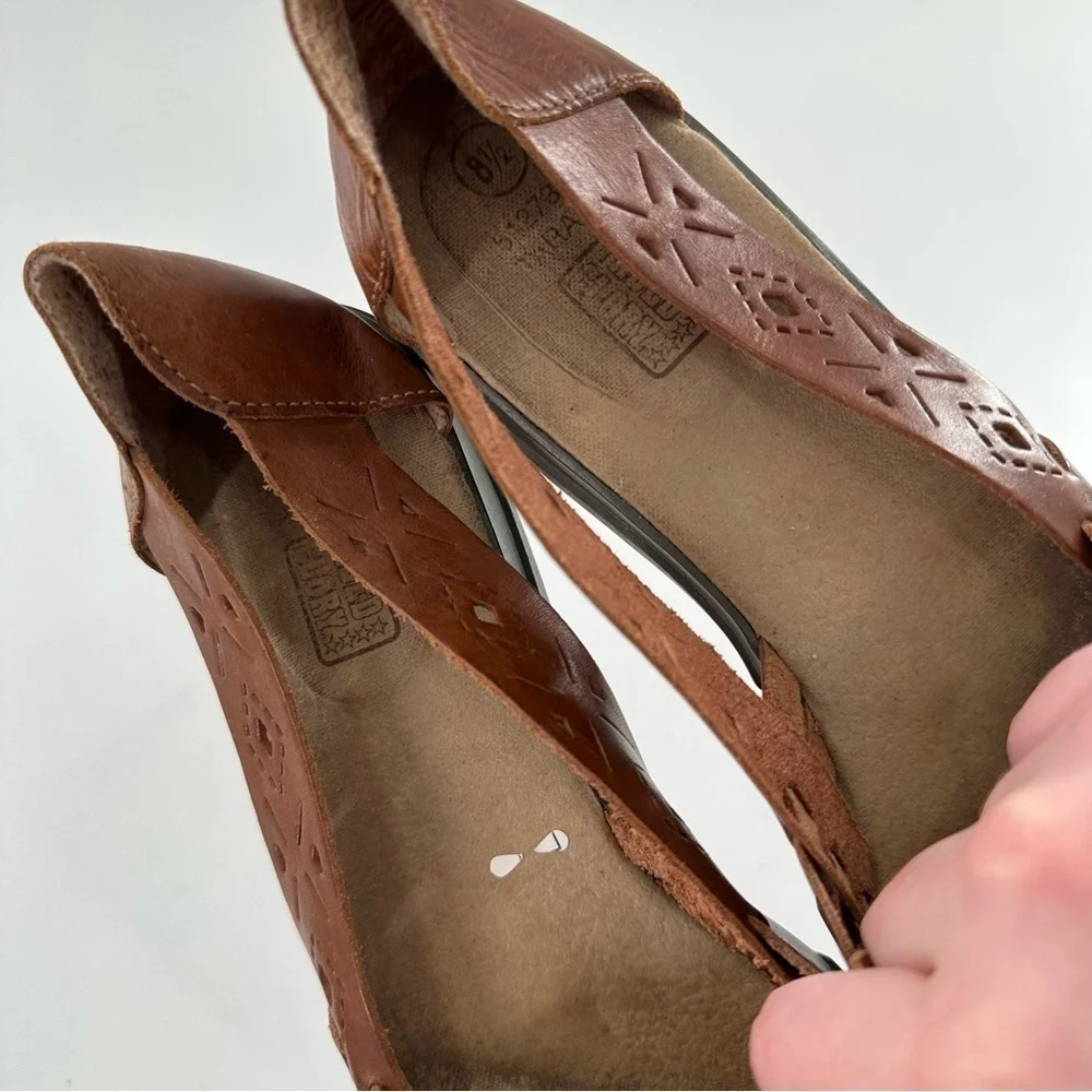 Faded Glory Tara flats size 8.5 brown leather square toe woven 80s 90s vintage